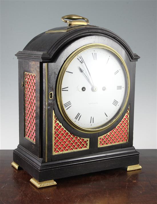 James Lindley of London, A Regency brass mounted ebonised bracket clock, 16in.